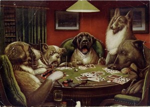 This famous dogs-playing-poker painting is actually one of 16 different images of anthropomorphized dogs created in the early 20th century to advertise cigars. Nine feature dogs around a card table. And no, the MIA doesn't own any of them.