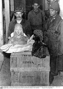 Rovezzano's bust of St. John the Baptist is on the right in this 1945 photo of Nazi war loot in the Alt Aussee salt mine. ©TopFoto / The Image Works
