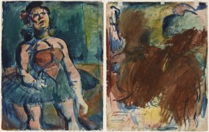 Georges Rouault sketched three nudes—thought to be prostitutes—before canceling them out and drawing a squat circus performer (1906) on the opposite side.