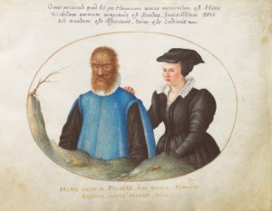 Pedro Gonzales and his wife, depicted among animals in an early book of zoology.