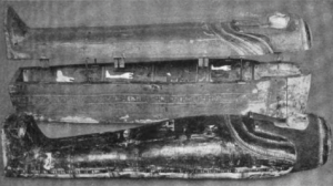 An early photo of Lady Tashat's cartonnage and coffin at Mia in 1916.