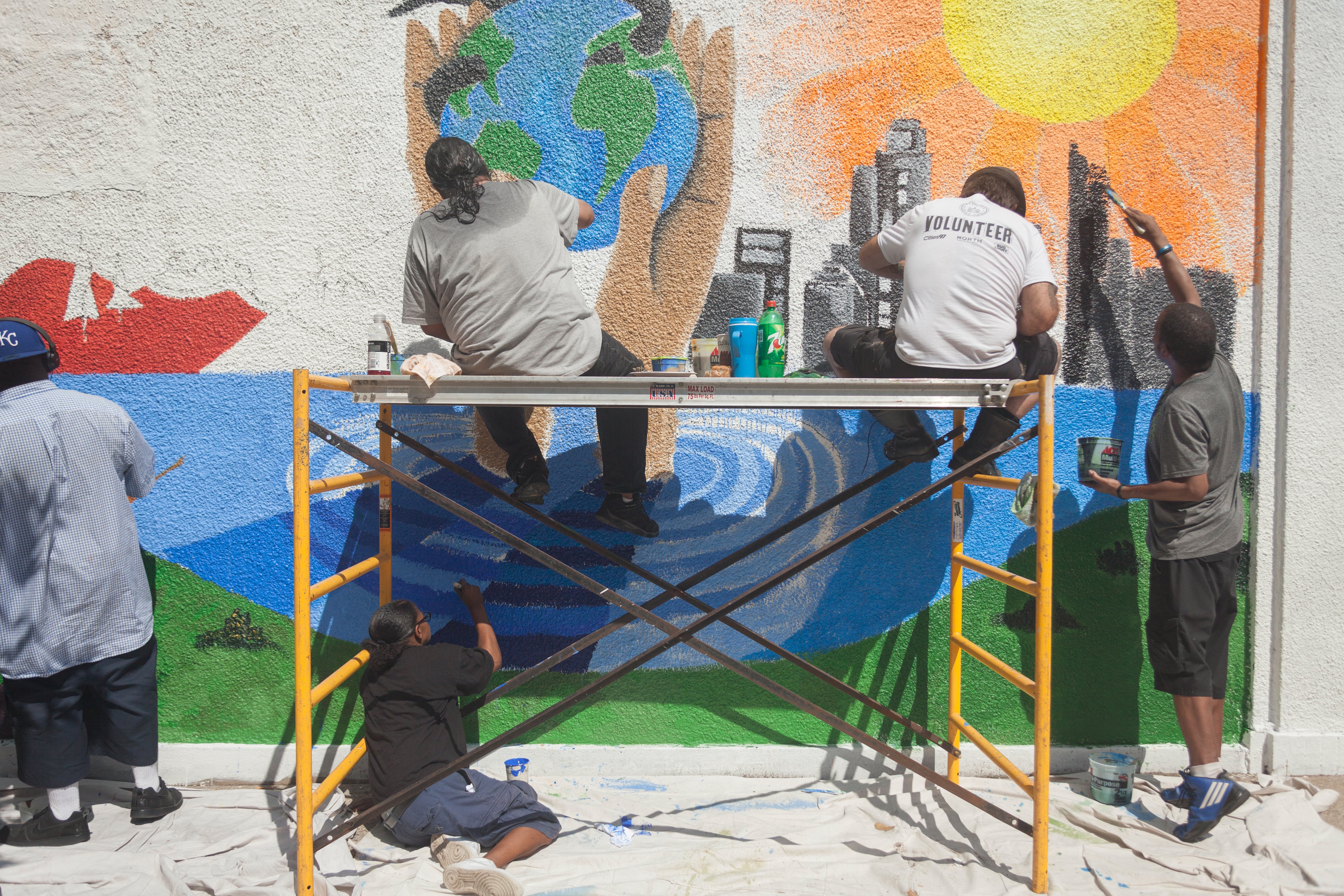 Community Mural for the St. Stephens Community in Whittier; 24th and Clinton; Mia parking facility; Mia Community Art Program