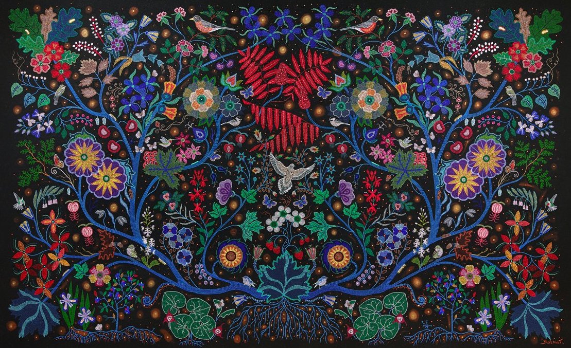 Christi Belcourt; Michif, b. 1966; The Wisdom of the Universe, 2014; Acrylic on canvas; 67 5/16 × 111 in.; Collection Art Gallery of Ontario, Toronto; Purchased with funds donated by Greg Latremoille, 2014; 2014/6; © Christi Belcourt