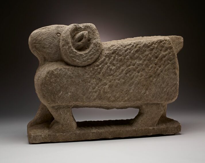 limestone carving of a ram