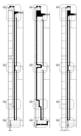 Architectural drawing of cross-sections of the building showing where insulation is applied
