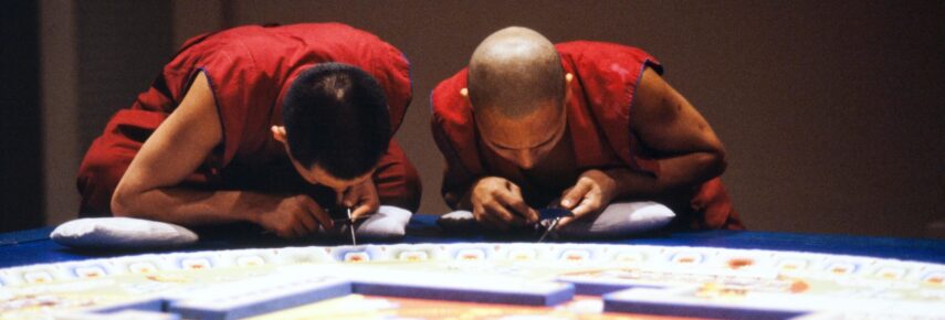 Tibetan monks from the Gyuto Tantric University constructing the Yamantaka Mandala at Mia in 1991