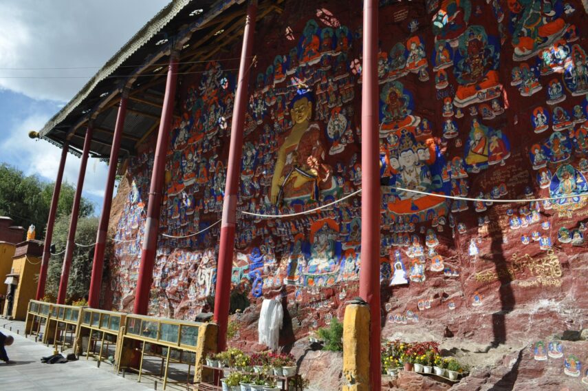 Rock carvings at Chakpori Hill in Tibet