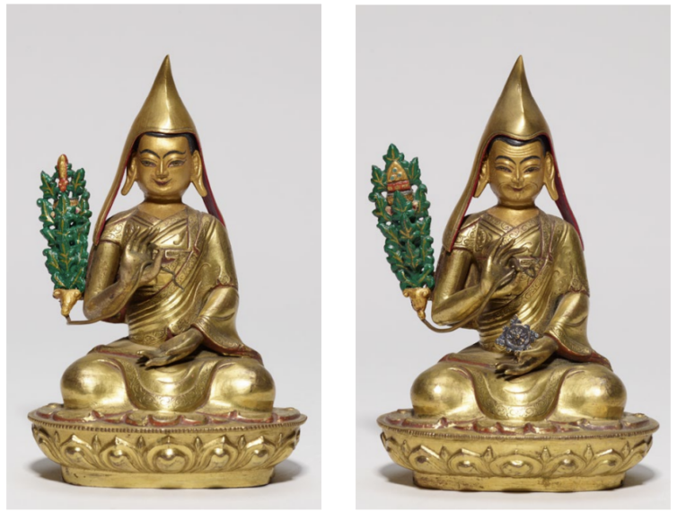 gold statues of Khedrup Je (left) and Gyaltsab Je (right)