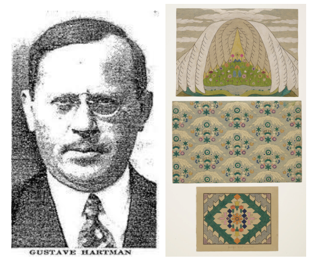Left: Grainy black-and-white photo of Gustave Hartman. Right: Mary Sully's triptych of Gustave Hartman.