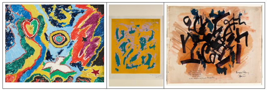 image of three Delaney abstract paintings