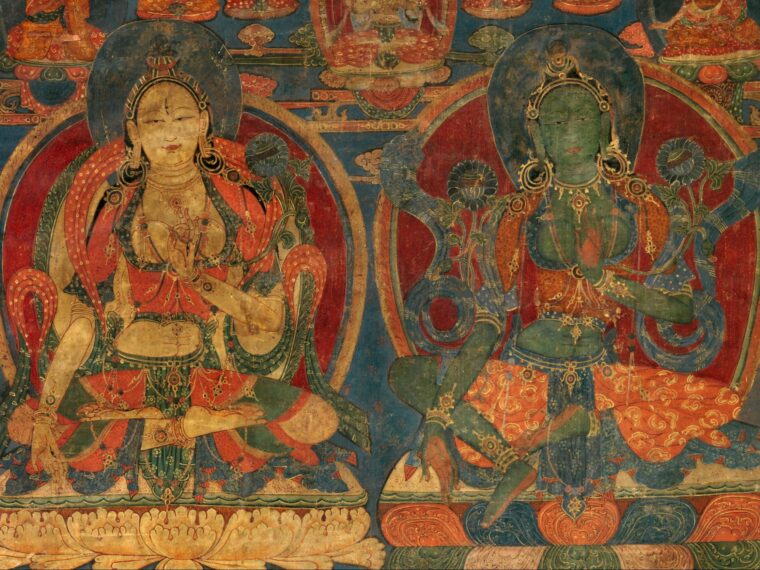 Textile representations of White Tara and Green Tara