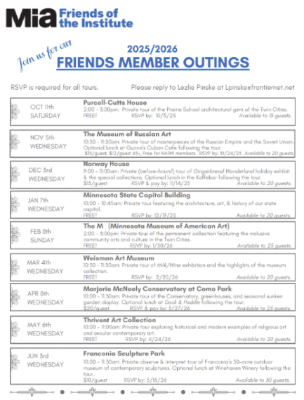 Calendar showing Friends outings from October 2025 through June 2026