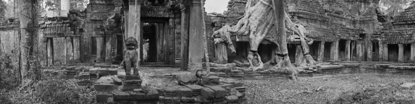 Black and white photograph of Angkor Wat Site