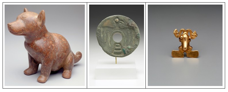 Three sculptures and vessels used in various daily activities or ceremonies