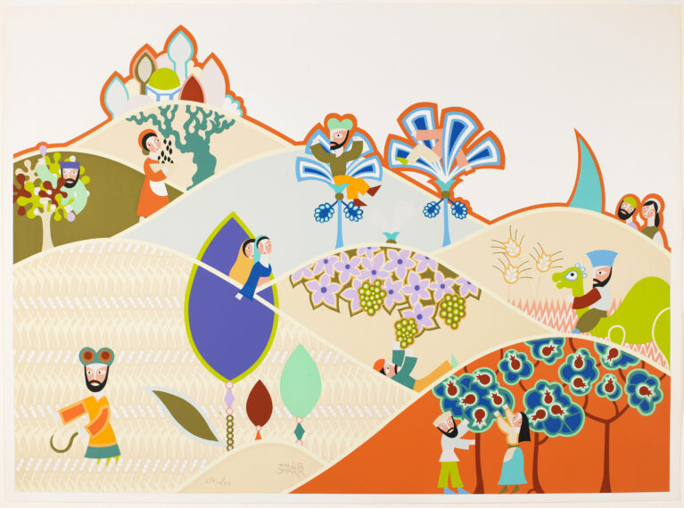 various scenes of harvest in a colorful palette