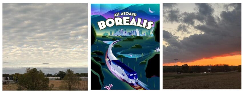 collage of photos of the countryside taken from a train window