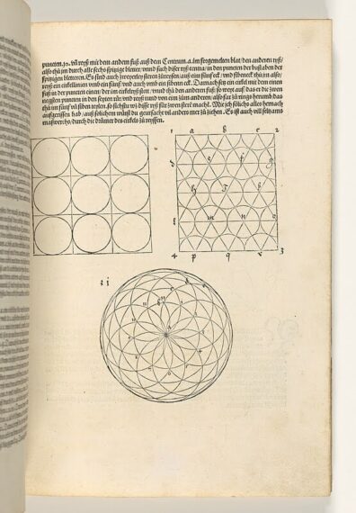 page from an old book with text at the top and three geometric diagrams below