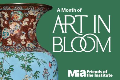 Vase with floral design beside 'Art in Bloom' text.
