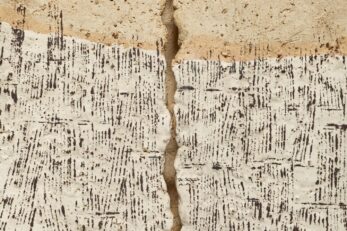 Cracked ceramic with textured pattern and straight lines.