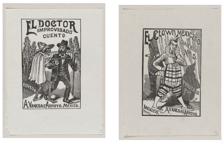 Two illustrated covers featuring figures in theatrical costumes.