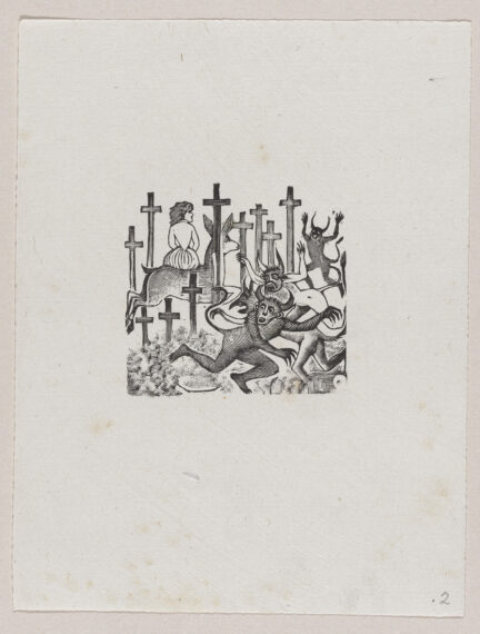 Abstract illustration with figures and crosses.